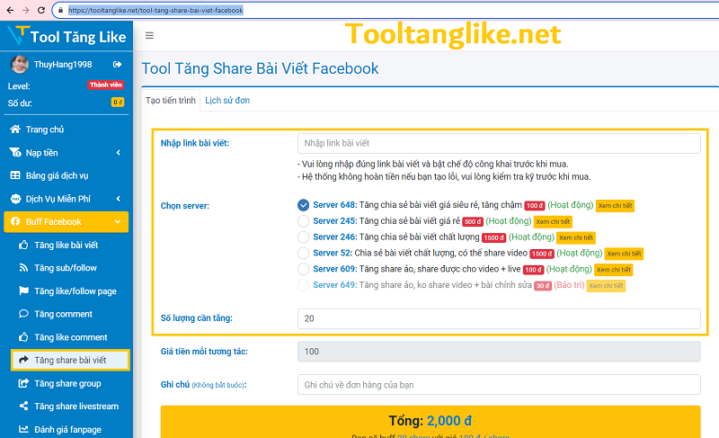 Tool tăng share bài viết facebook giá rẻ